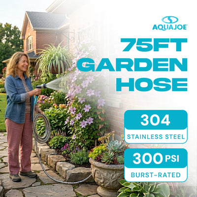 Aqua Joe 75 Ft Heavy Duty Stainless Steel Garden Hose, 1/2" Diameter, AJSGH75 - VMInnovations
