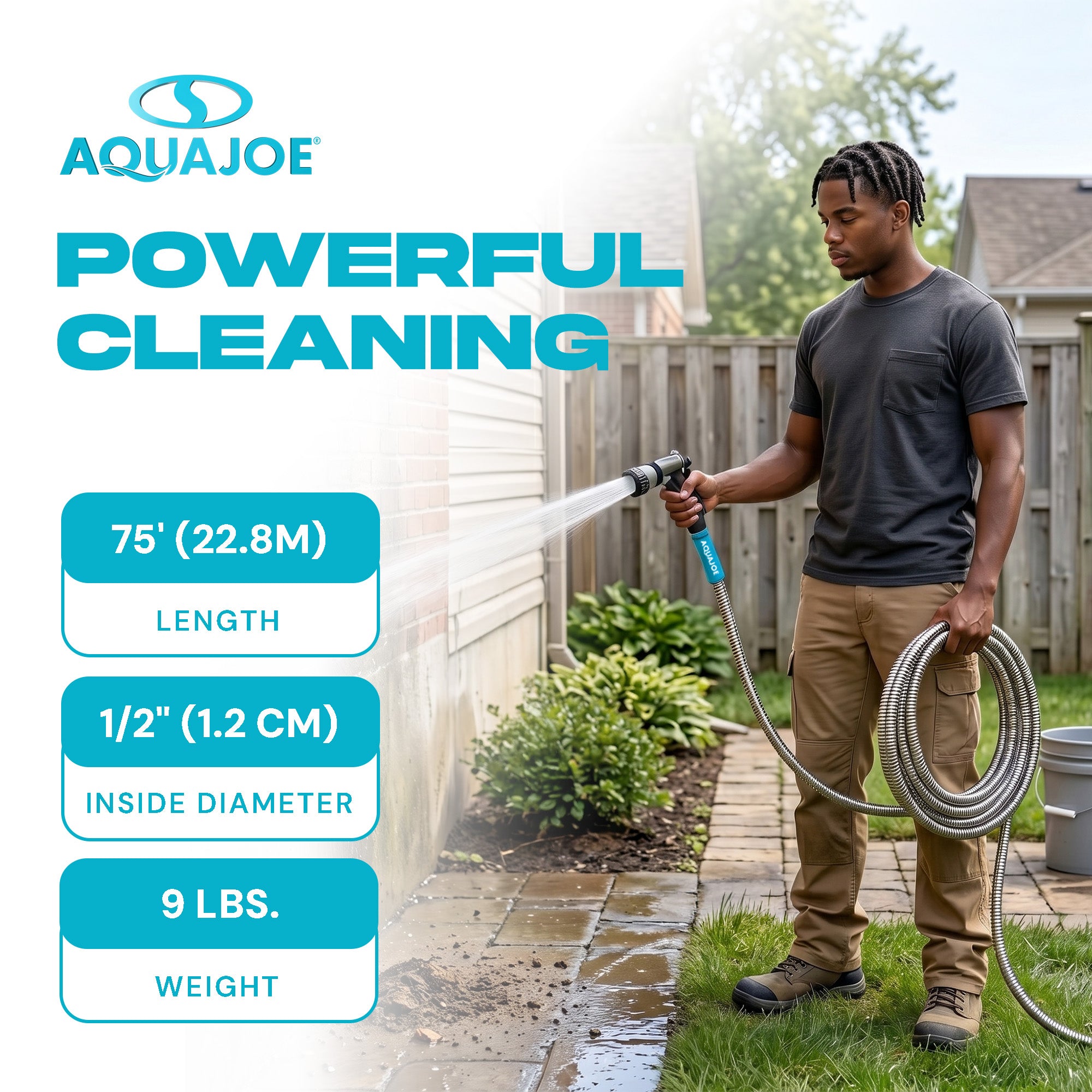Aqua Joe 75 Ft Heavy Duty Stainless Steel Garden Hose, 1/2" Diameter, AJSGH75 - VMInnovations