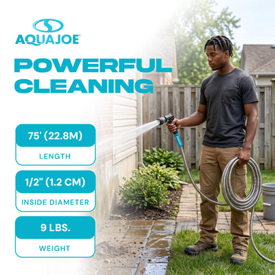 Aqua Joe 75 Ft Heavy Duty Stainless Steel Garden Hose, 1/2" Diameter, AJSGH75 - VMInnovations
