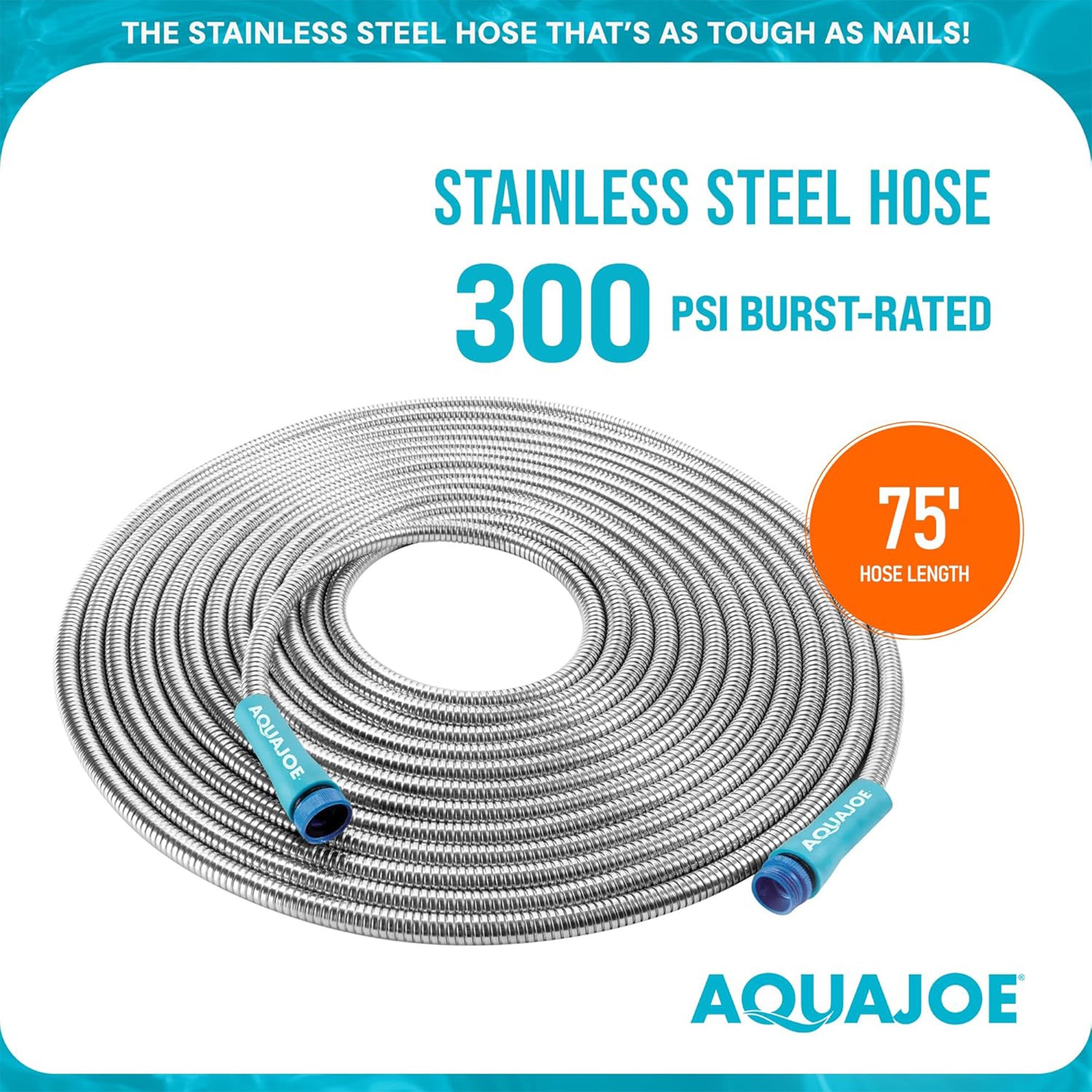 Aqua Joe 75 Ft Heavy Duty Stainless Steel Garden Hose, 1/2" Diameter (Open Box)