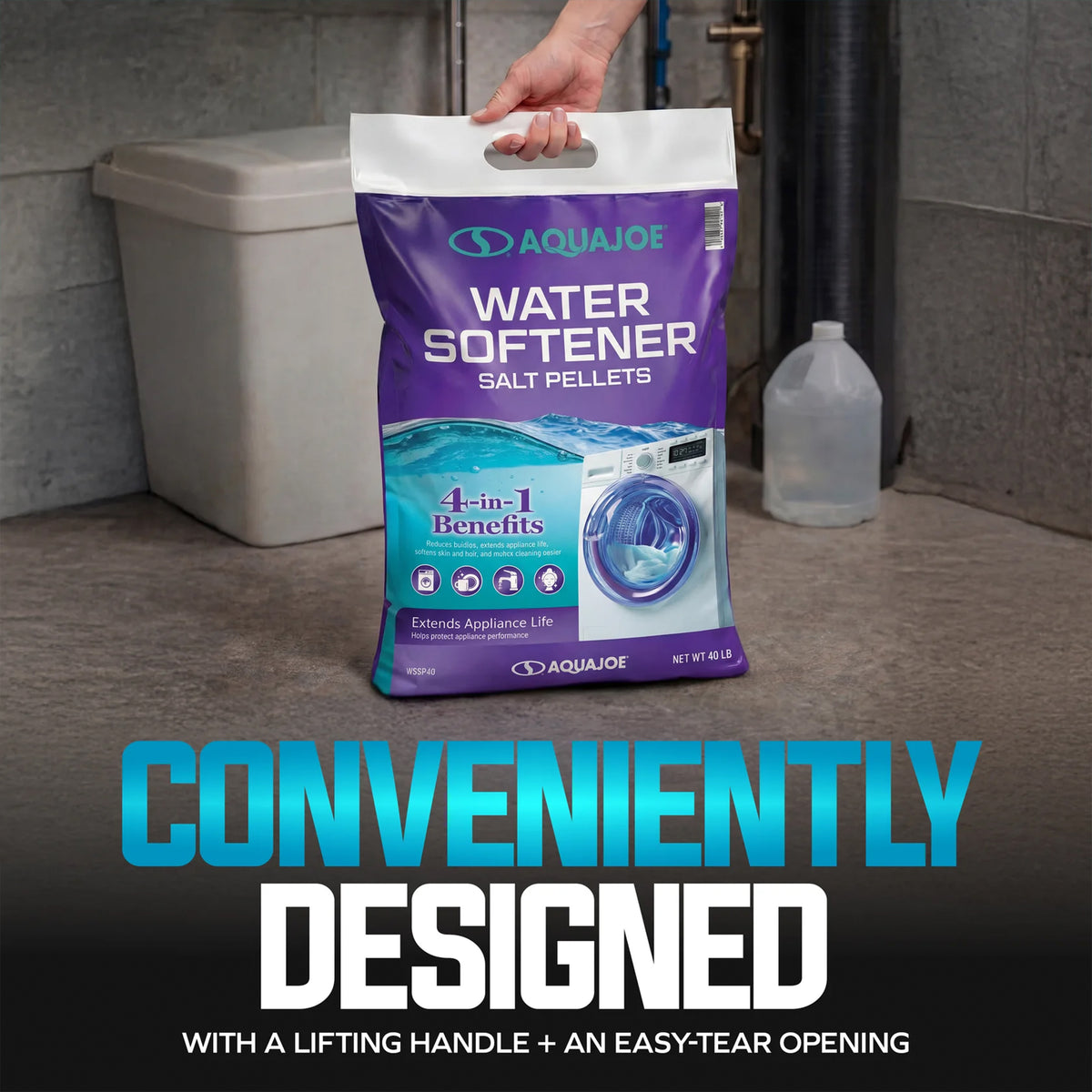 Aqua Joe Water Softener Salt Pellets with Iron Guard, 5-in-1 Benefits, 40 Lb Bag
