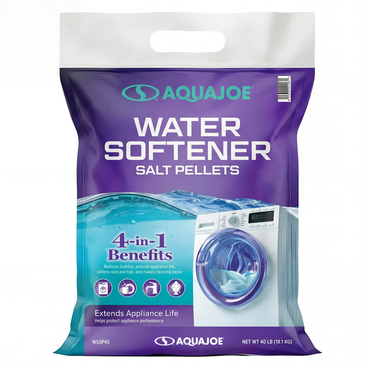 Aqua Joe Water Softener Salt Pellets with Iron Guard, 5-in-1 Benefits, 40 Lb Bag