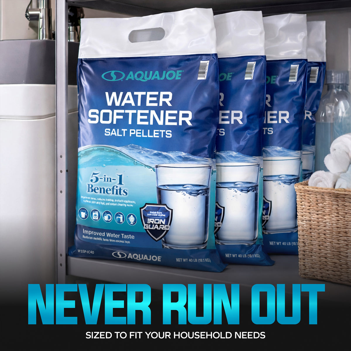 Aqua Joe Water Softener Salt Pellets, High-Purity, 4-in-1 Formula, 40 Lb Bag