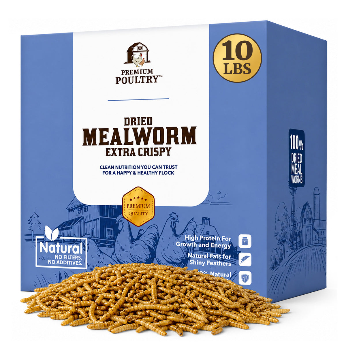 Premium Poultry 10 Pound Dried Mealworms Natural High Protein Chicken Feed Treat
