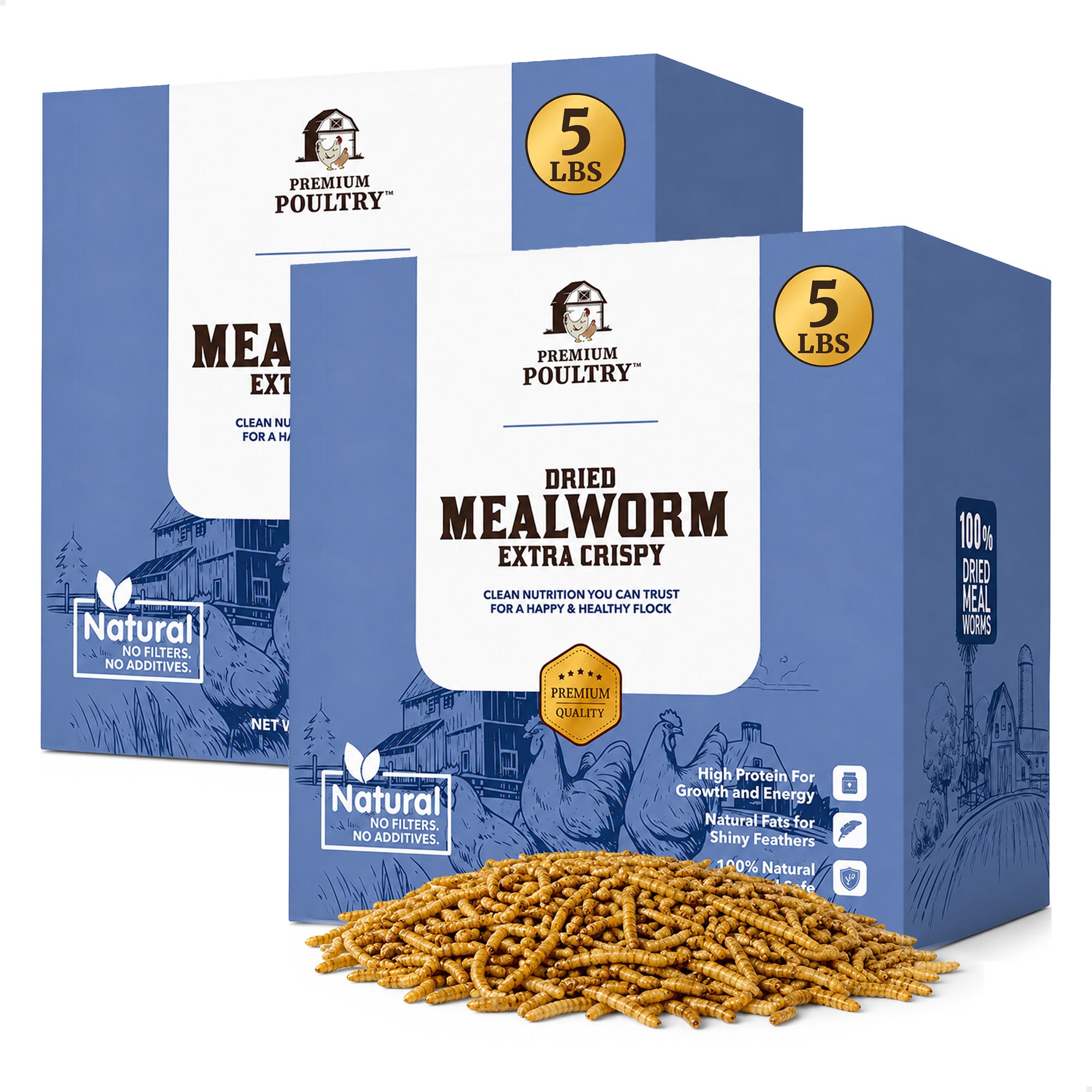 Premium Poultry 10 Pound Dried Mealworms Natural High Protein Chicken Feed Treat