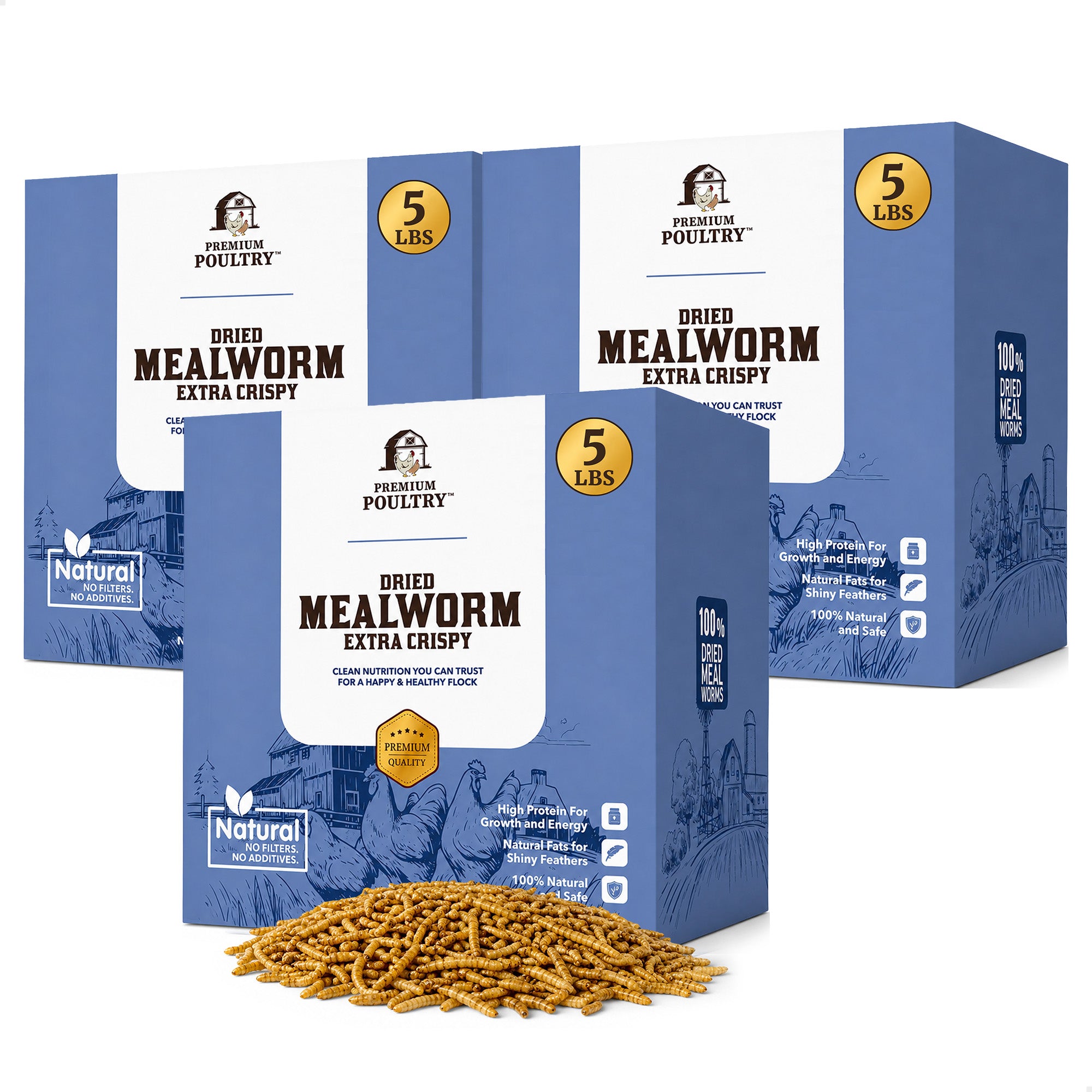 Premium Poultry 15 Pound Dried Mealworms Natural High Protein Chicken Feed Treat - VMInnovations