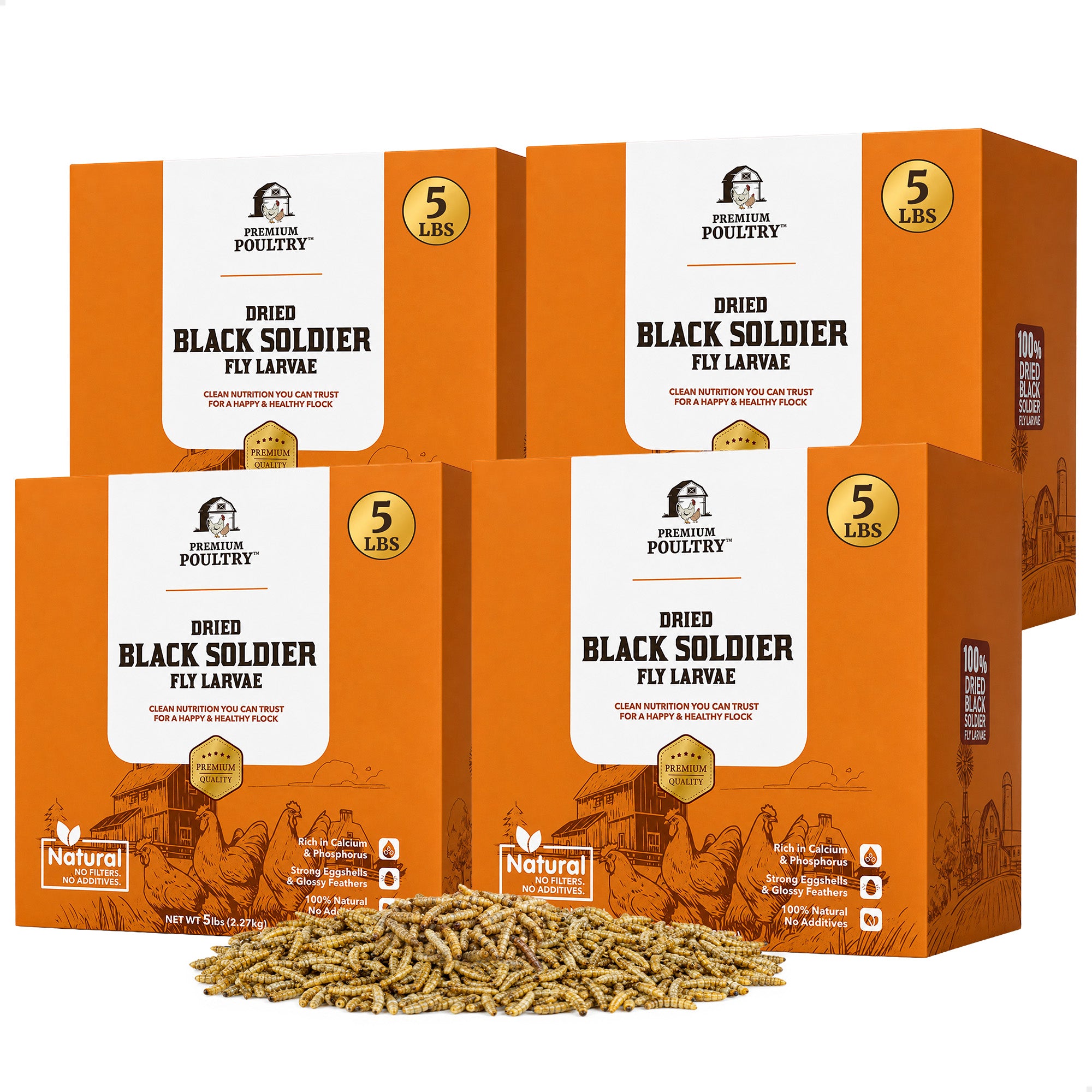Premium Poultry 20 lb Dried Black Soldier Fly Larvae Chicken Feed Protein Treats