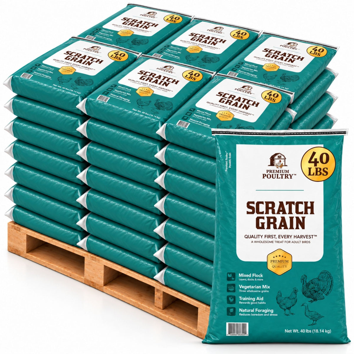 Premium Poultry Scratch Grain for Adult Chickens, Ducks, and Turkeys, 2000 lbs
