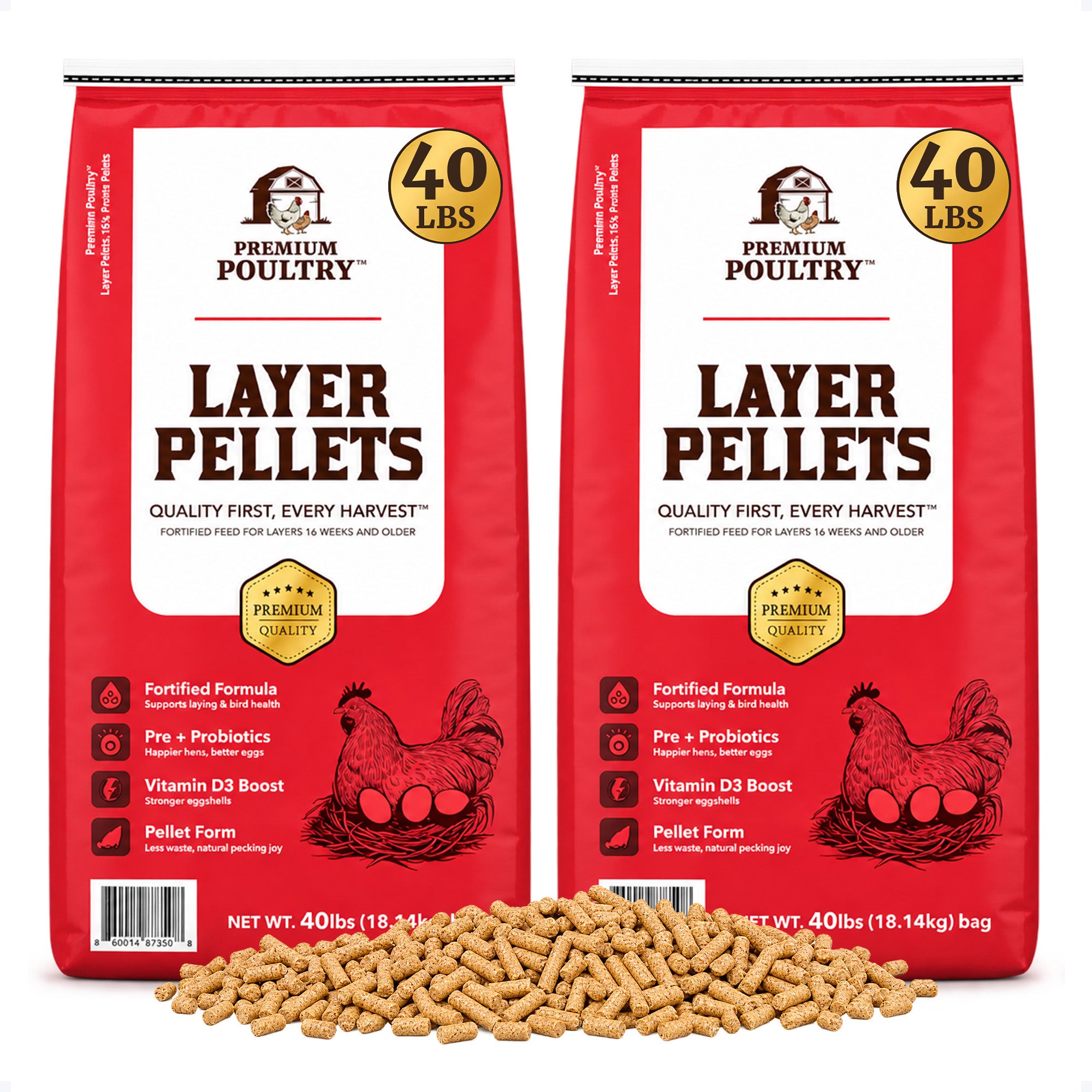 Premium Poultry Layer Pellets for Laying Hens, 16% Protein Blend Feed, 80 lb