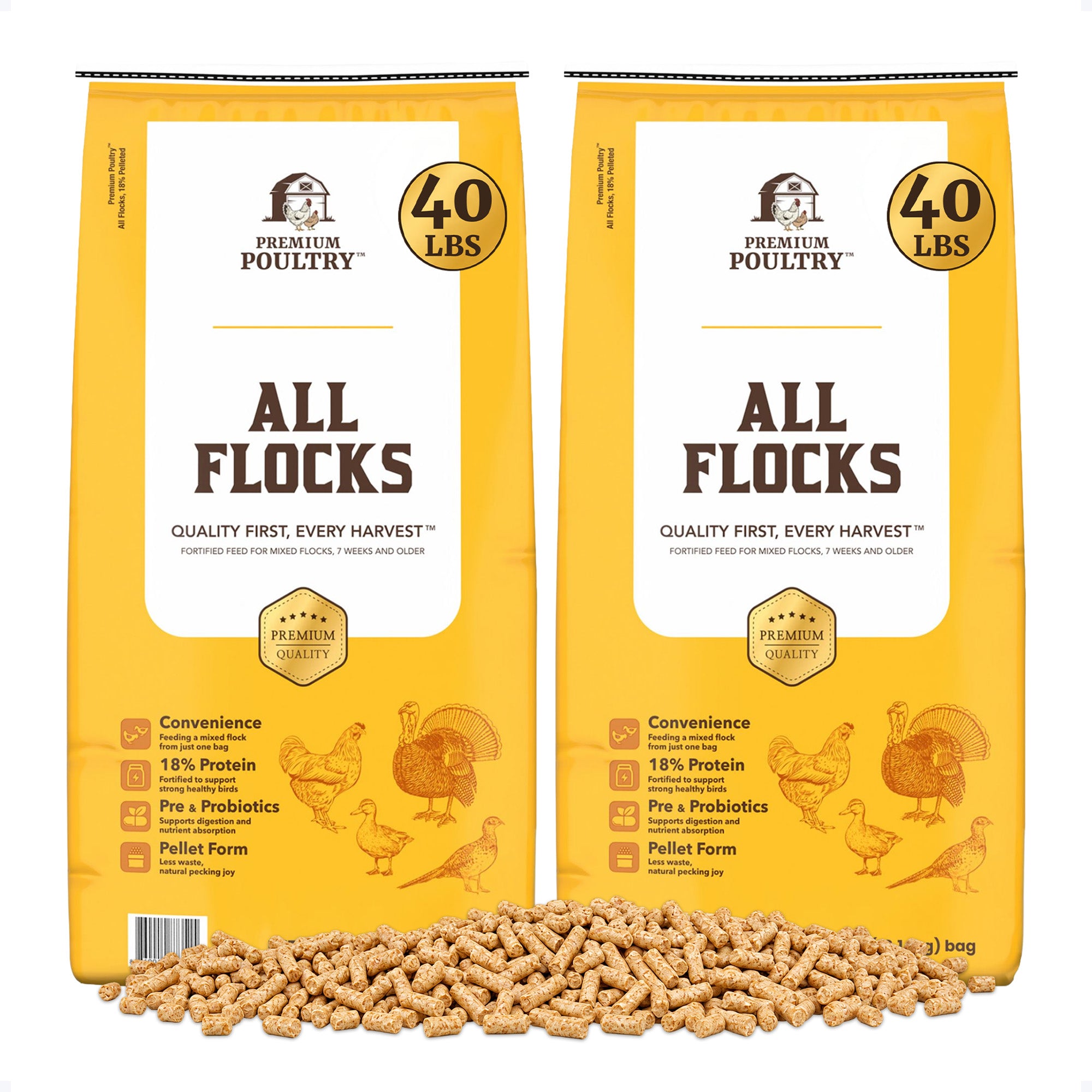 Premium Poultry All Flocks Feed Pellets, Protein for Mixed Flocks, 40 lb, 2 Pack