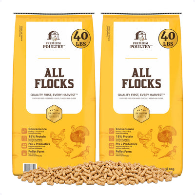 Premium Poultry All Flocks Feed Pellets, Protein for Mixed Flocks, 40 lb, 2 Pack