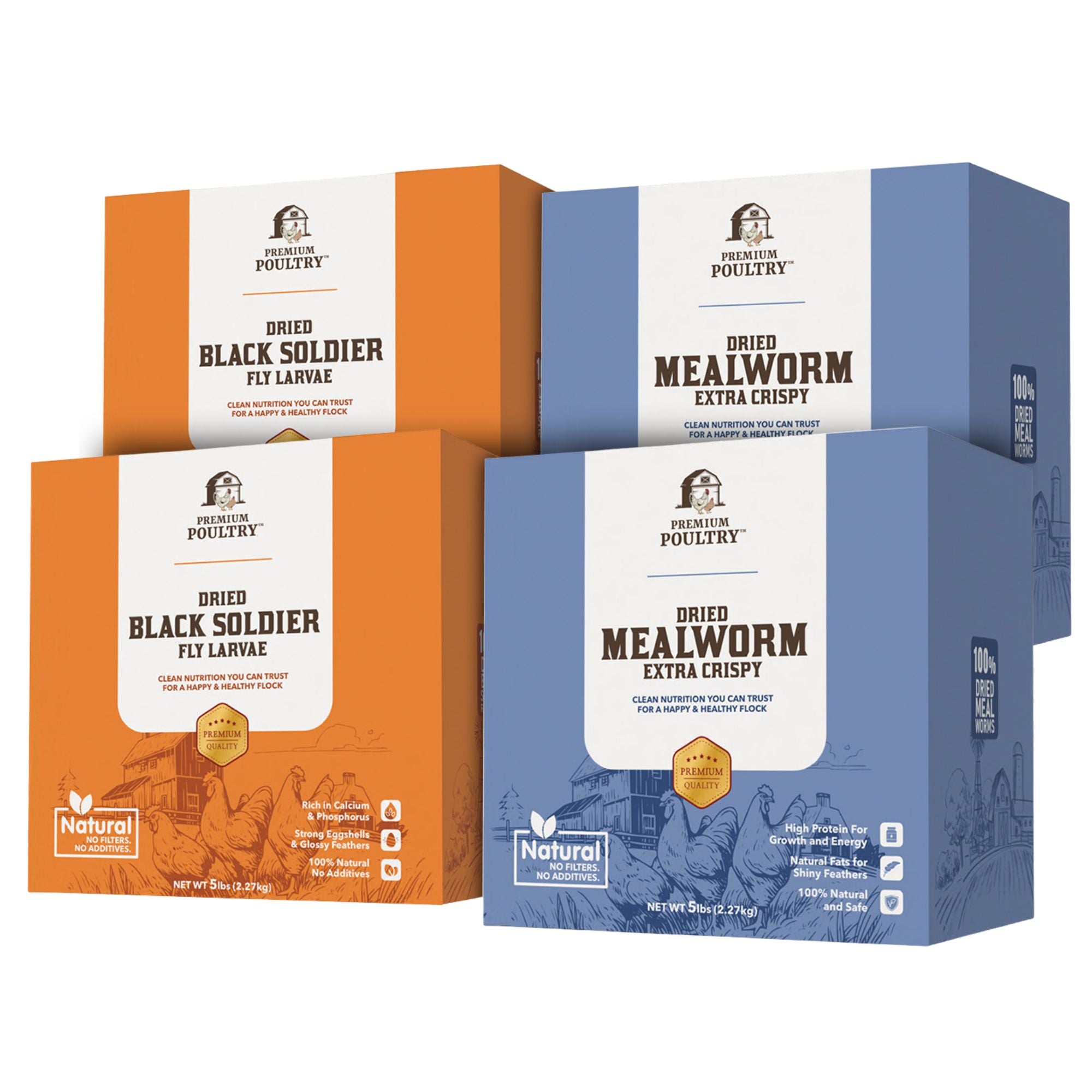 Premium Poultry 2 5 lb Mealworms & 2 5 lb Black Soldier Fly Dried Chicken Feed - VMInnovations