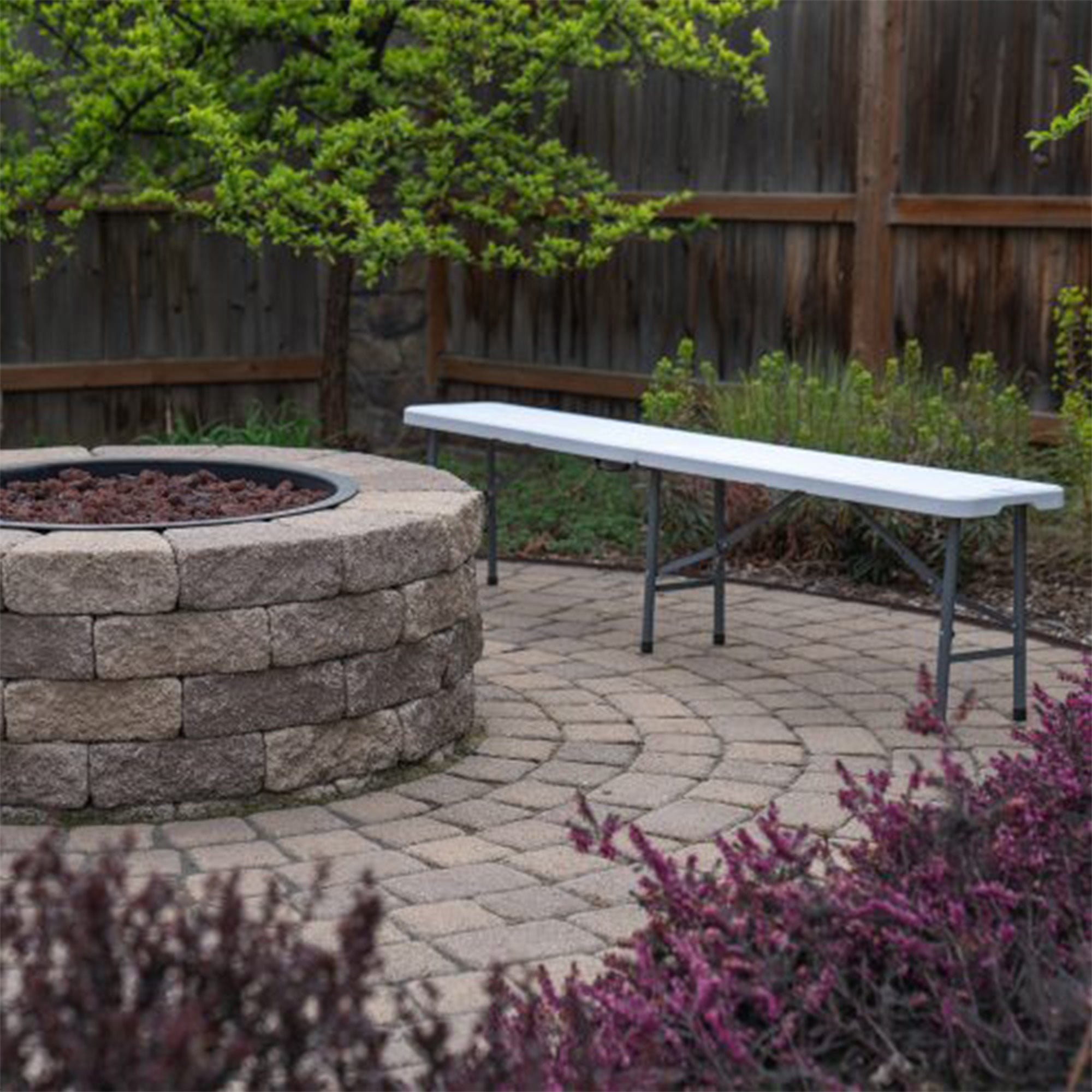 Peakform Compact Outdoor Folding Centerfold Bench, 6 Foot, Steel Frame, White