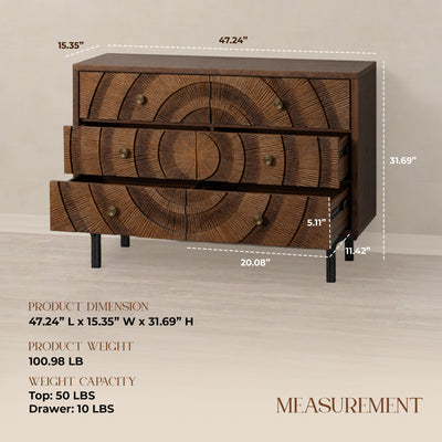 Aoikax Farmhouse 6-Drawer Dresser, Wooden Storage Chest with Circle Pattern