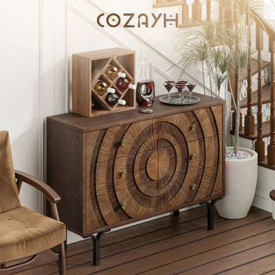 Aoikax Farmhouse 6-Drawer Dresser, Wooden Storage Chest with Circle Pattern