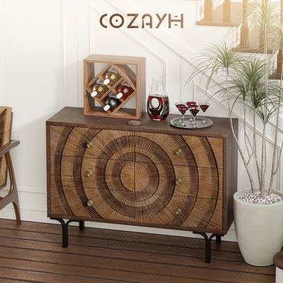 Aoikax Farmhouse 6-Drawer Dresser, Wooden Storage Chest with Circle Pattern