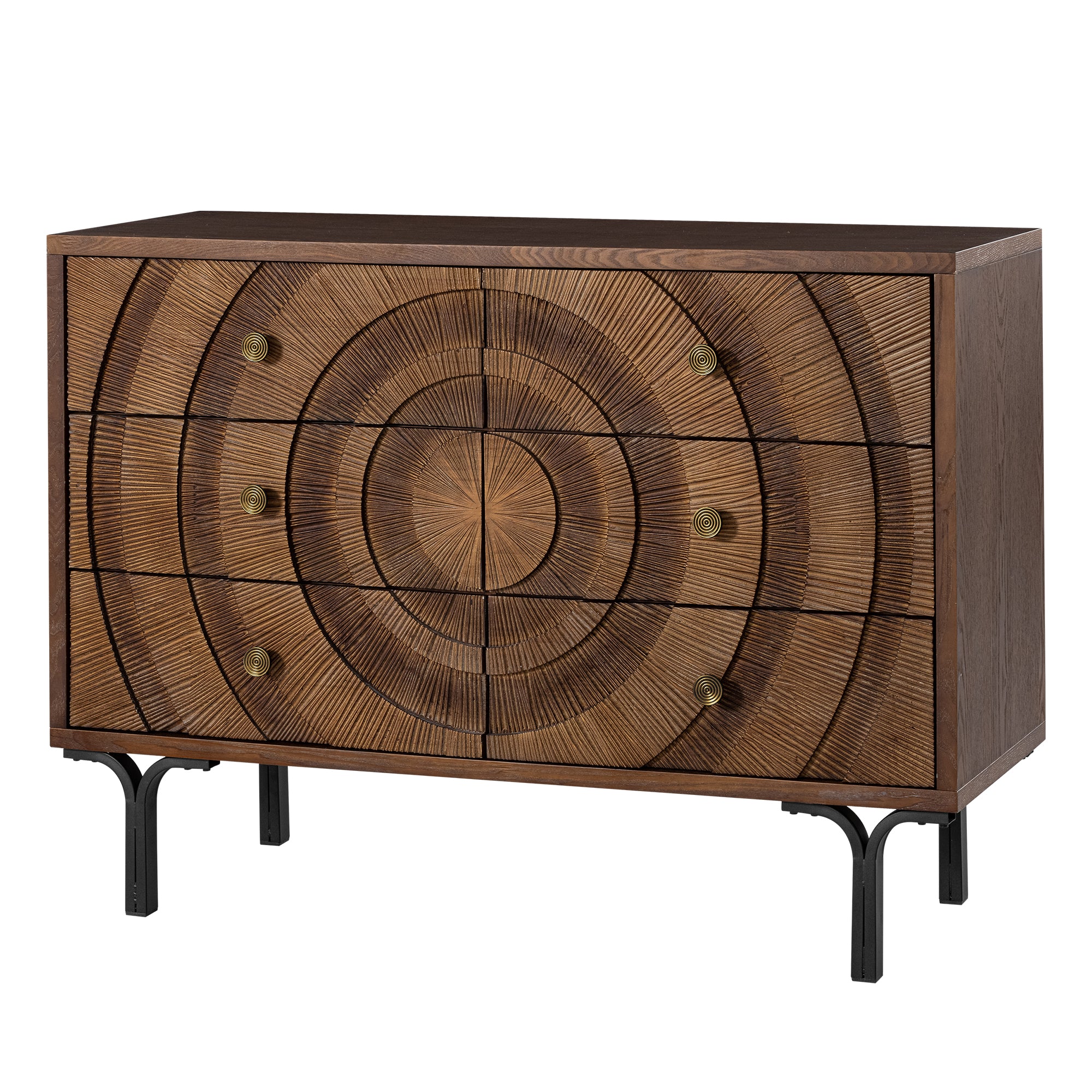 Aoikax Farmhouse 6-Drawer Dresser, Wooden Storage Chest with Circle Pattern