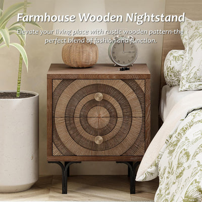 Aoikax Farmhouse 2-Drawer Dresser, Wooden Storage Chest with Circle Pattern