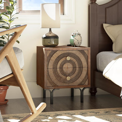 Aoikax Farmhouse 2-Drawer Dresser, Wooden Storage Chest with Circle Pattern