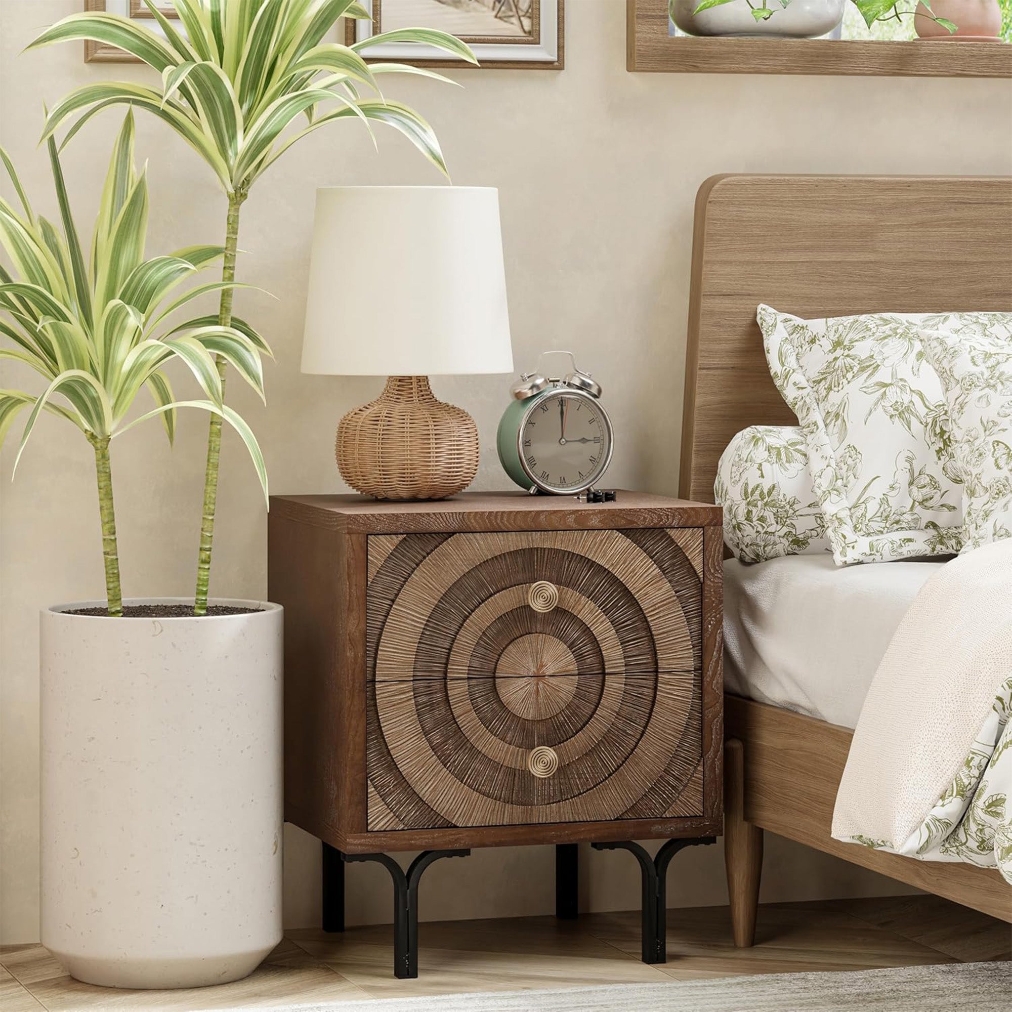 Aoikax Farmhouse 2-Drawer Dresser, Wooden Storage Chest with Circle Pattern