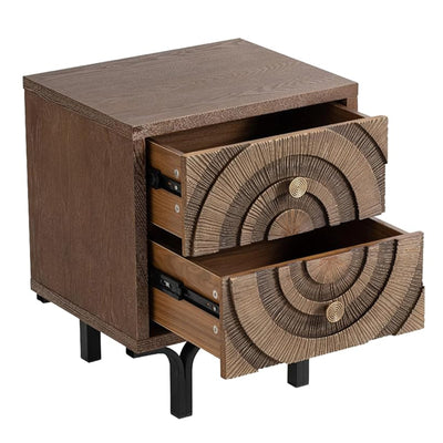 Aoikax Farmhouse 2-Drawer Dresser, Wooden Storage Chest with Circle Pattern