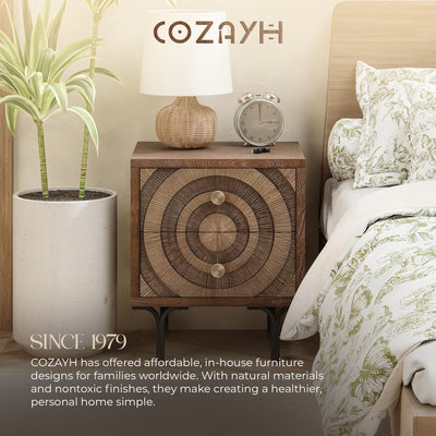 Aoikax Farmhouse 2-Drawer Nightstand, Wooden Storage Dresser with Circle Pattern