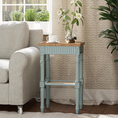 COZAYH French Country Accent End Table, Wood Tray Top Side Table, Pale Mint Blue