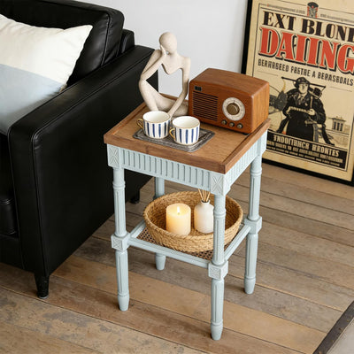 COZAYH French Country Accent End Table, Wood Tray Top Side Table, Pale Mint Blue