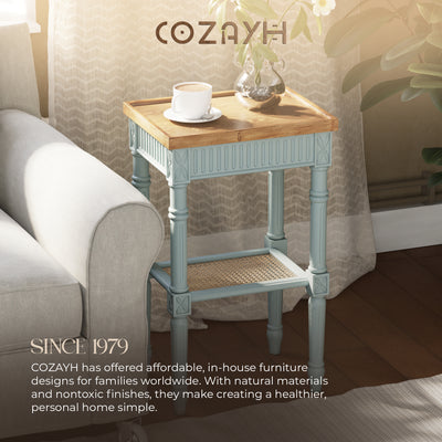 COZAYH French Country Accent End Table, Wood Tray Top Side Table, Pale Mint Blue