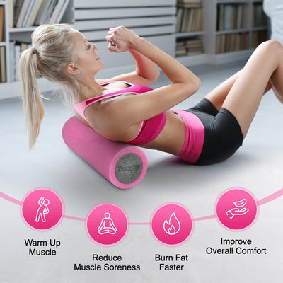 Yes4All Medium Firm 2-Layer Round PE Foam Roller for Yoga & Pilates, 18", Pink