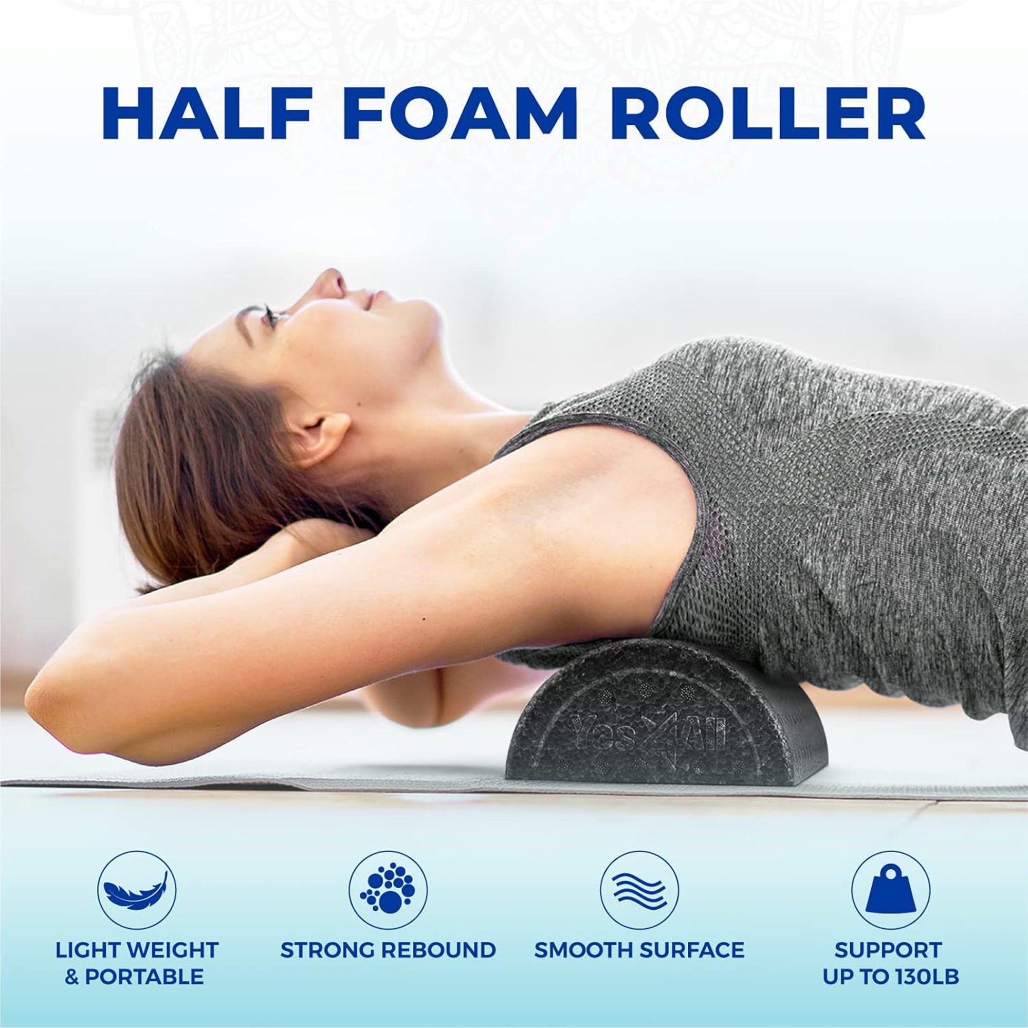 Yes4All High-Density EPP Firm Half Round Foam Roller for Pilates, 36in(Open Box) - VMInnovations
