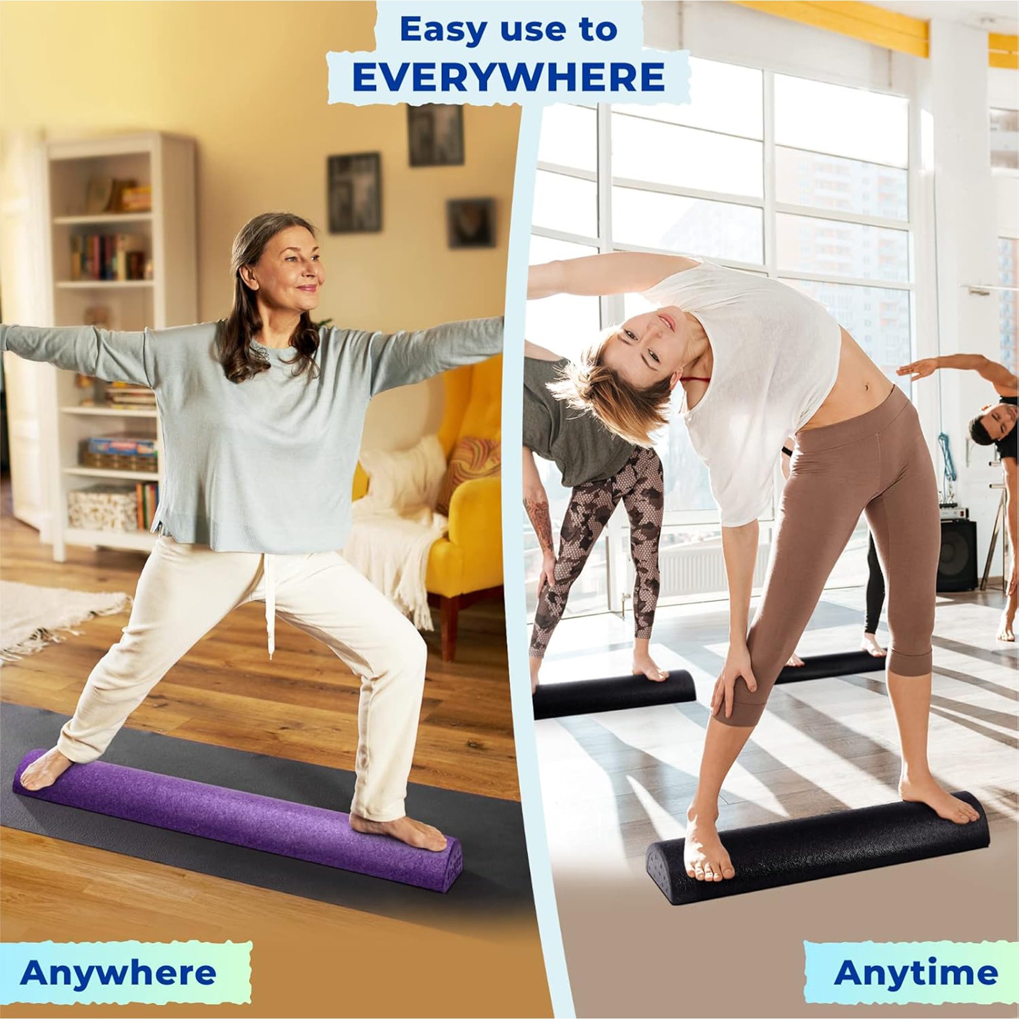Yes4All High-Density EPP Firm Half Round Foam Roller for Pilates, 36in(Open Box)