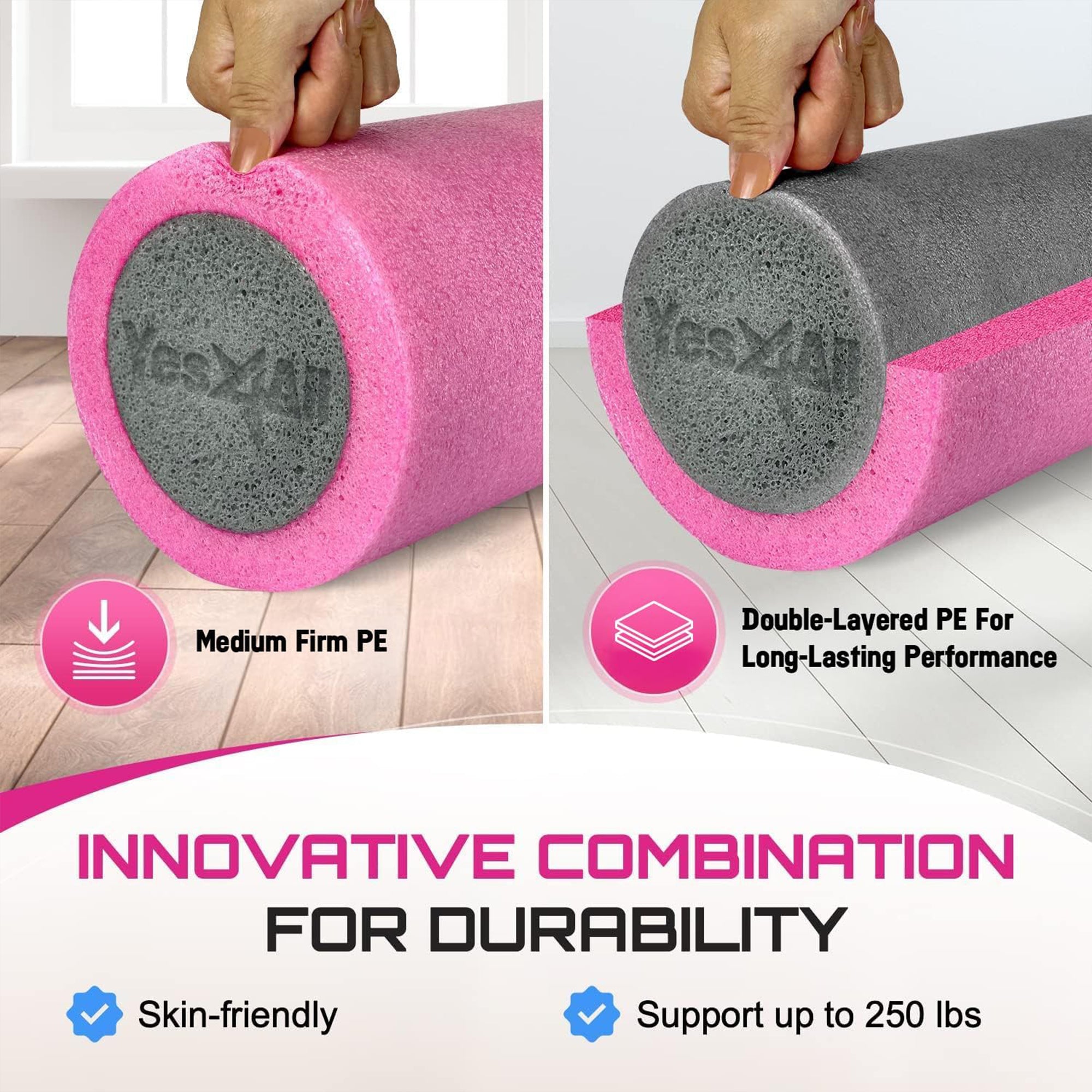 Yes4All Medium Firm 2-Layer Round PE Foam Roller for Yoga & Pilates, (Open Box)
