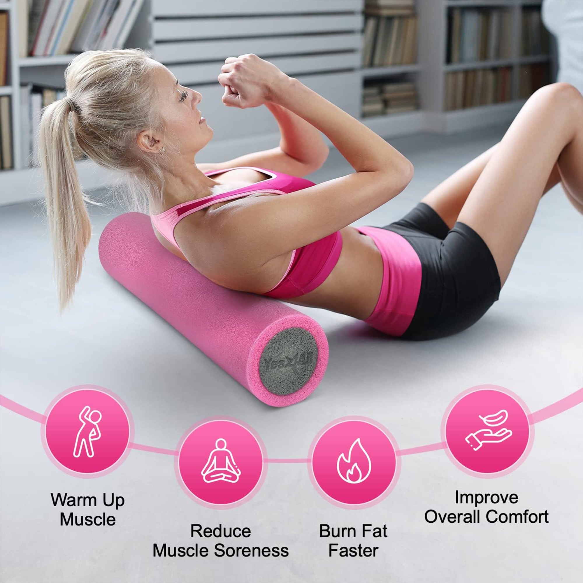 Yes4All Medium Firm 2-Layer Round PE Foam Roller for Yoga & Pilates, (Open Box) - VMInnovations