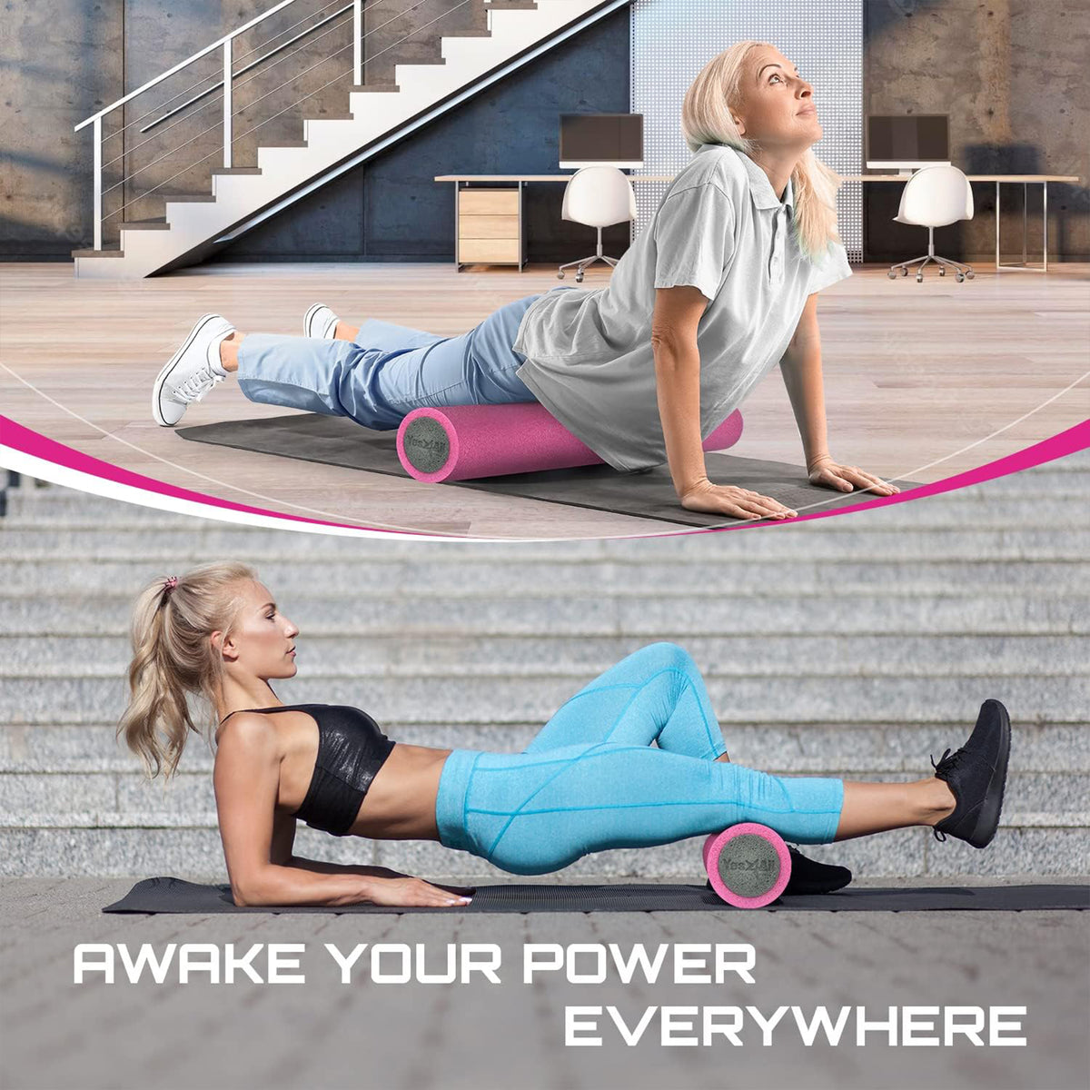 Yes4All Medium Firm 2-Layer Round PE Foam Roller for Yoga & Pilates, (Open Box)