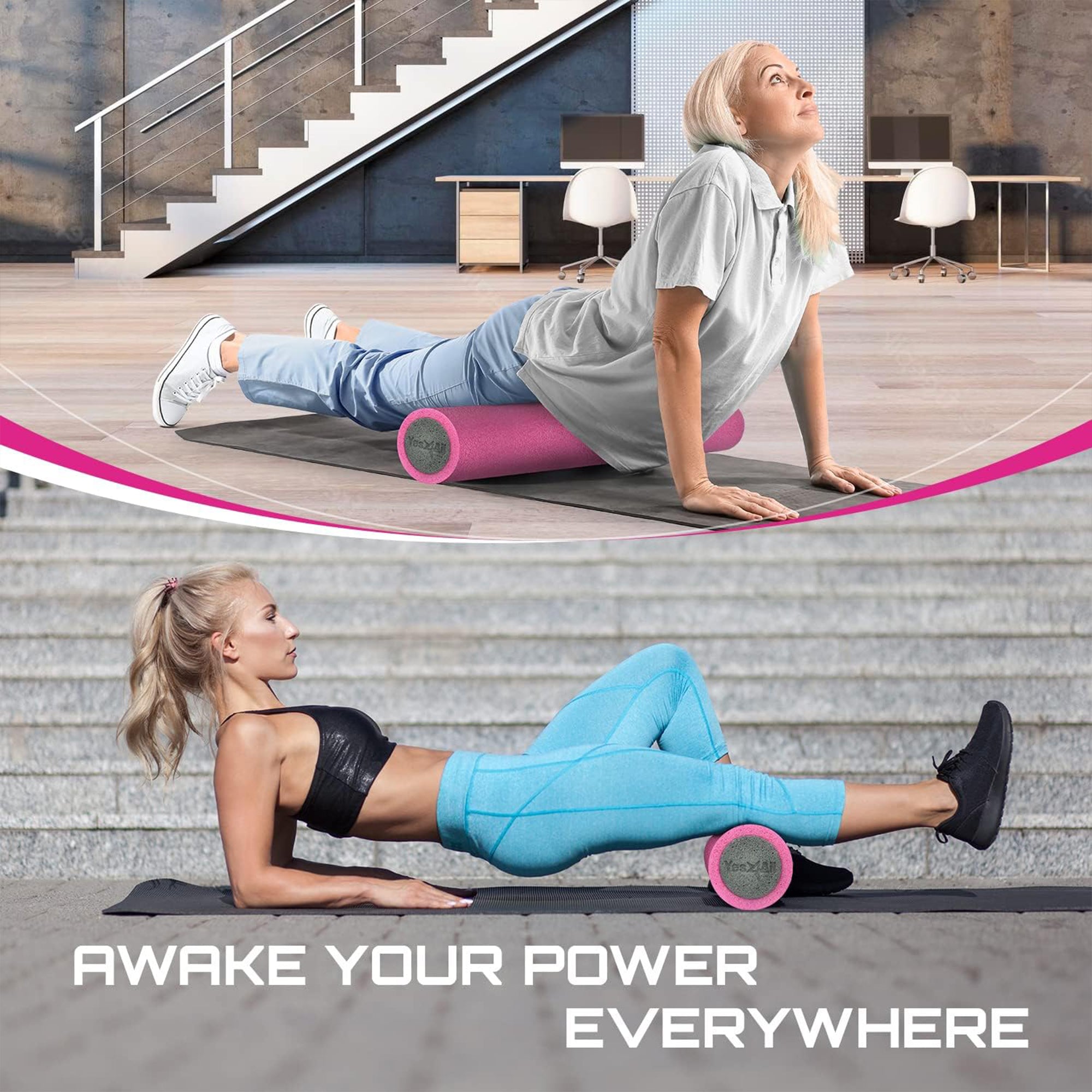 Yes4All Medium Firm 2-Layer Round PE Foam Roller for Yoga & Pilates, (Open Box) - VMInnovations