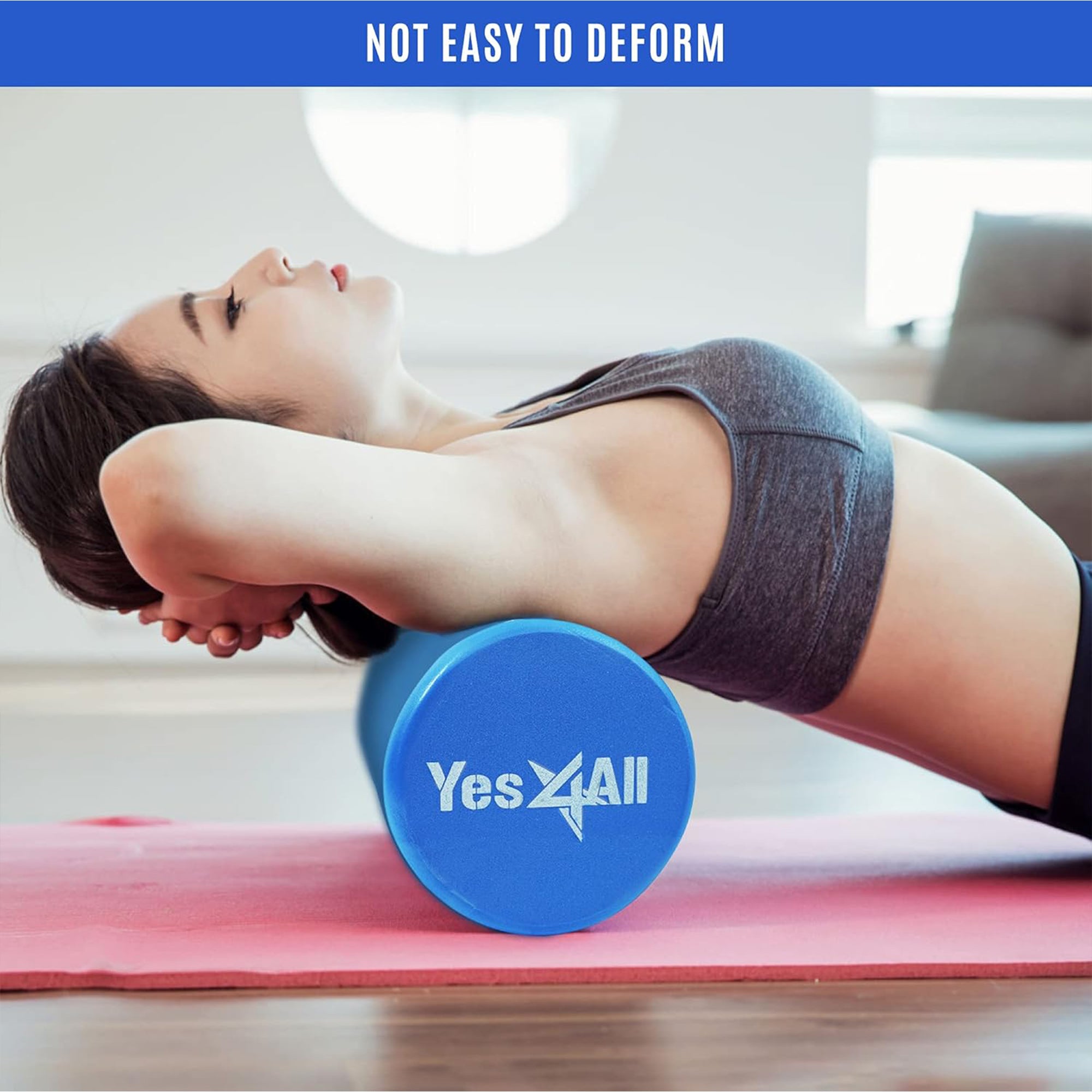 Yes4All EVA Firm Foam Round Back Roller for Pilates, Exercise or Yoga, 12", Blue - VMInnovations