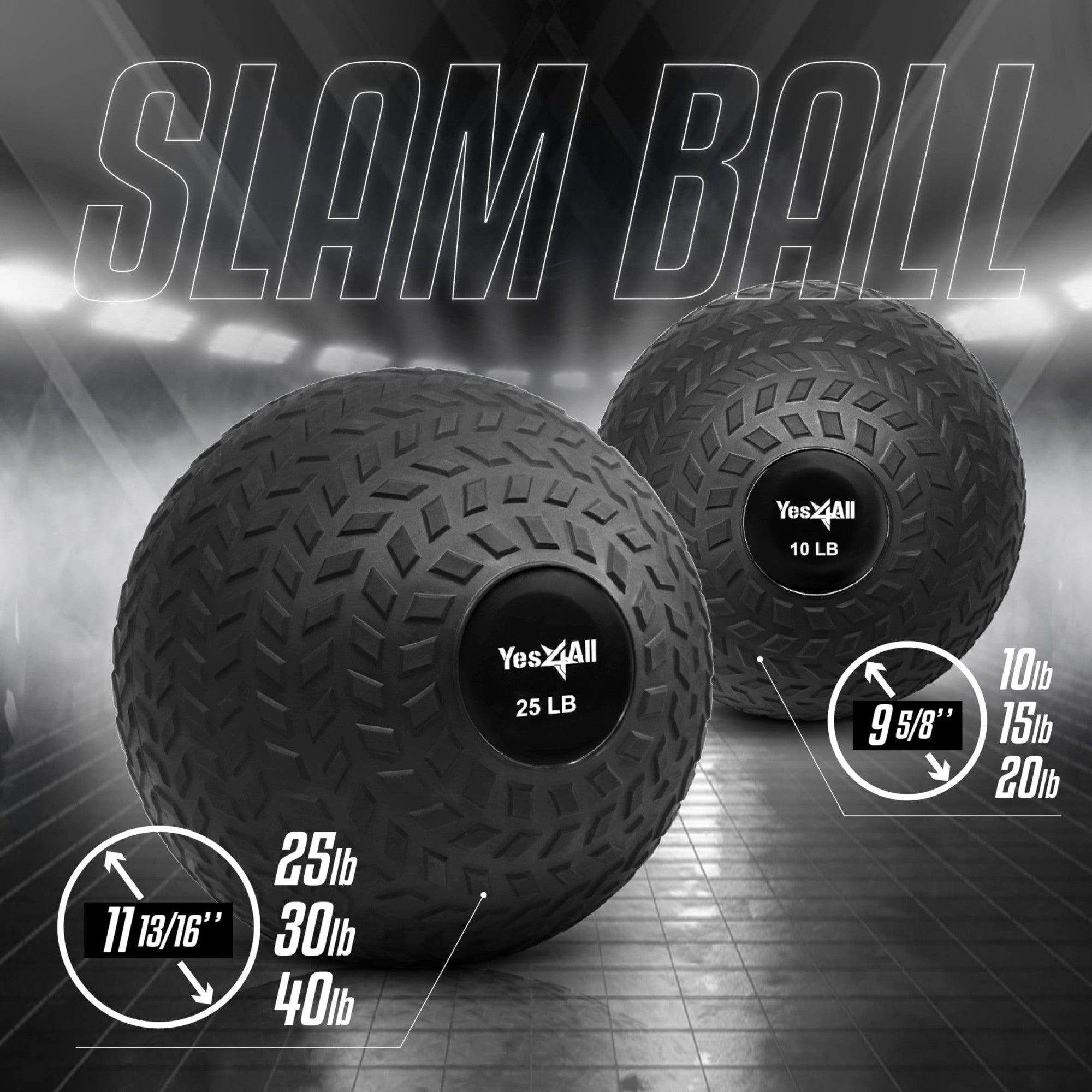 Yes4All 15Lb Slam Ball, Durable Sand Filled Workout Weight Ball, (Open Box) - VMInnovations