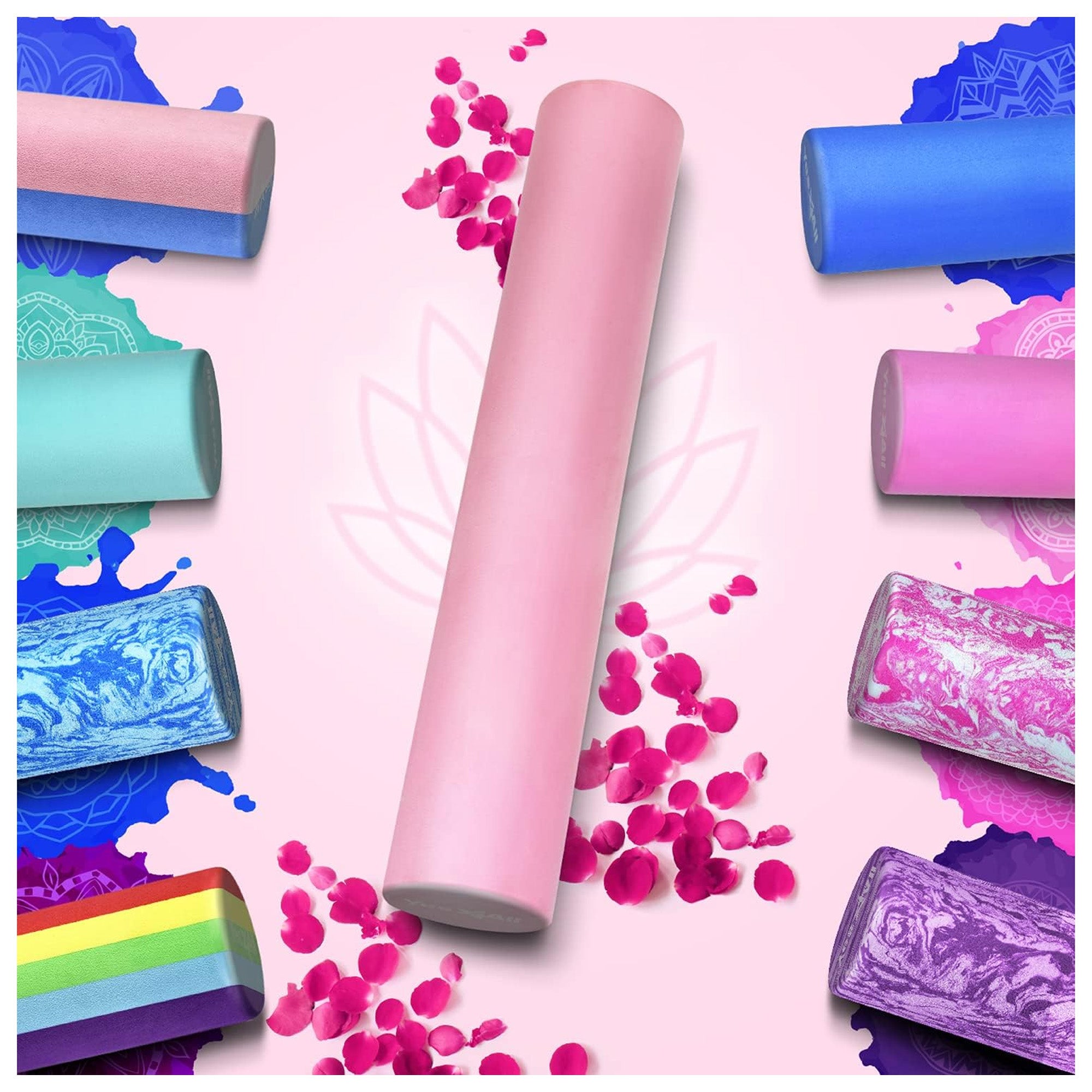 Yes4All EVA Firm Foam Round Back Roller for Pilates, Exercise or Yoga, 24", Pink - VMInnovations