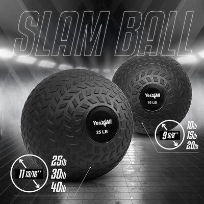 Yes4All 25Lb Slam Ball, Durable Sand Filled Workout Weight Ball, Black (Tread) - VMInnovations