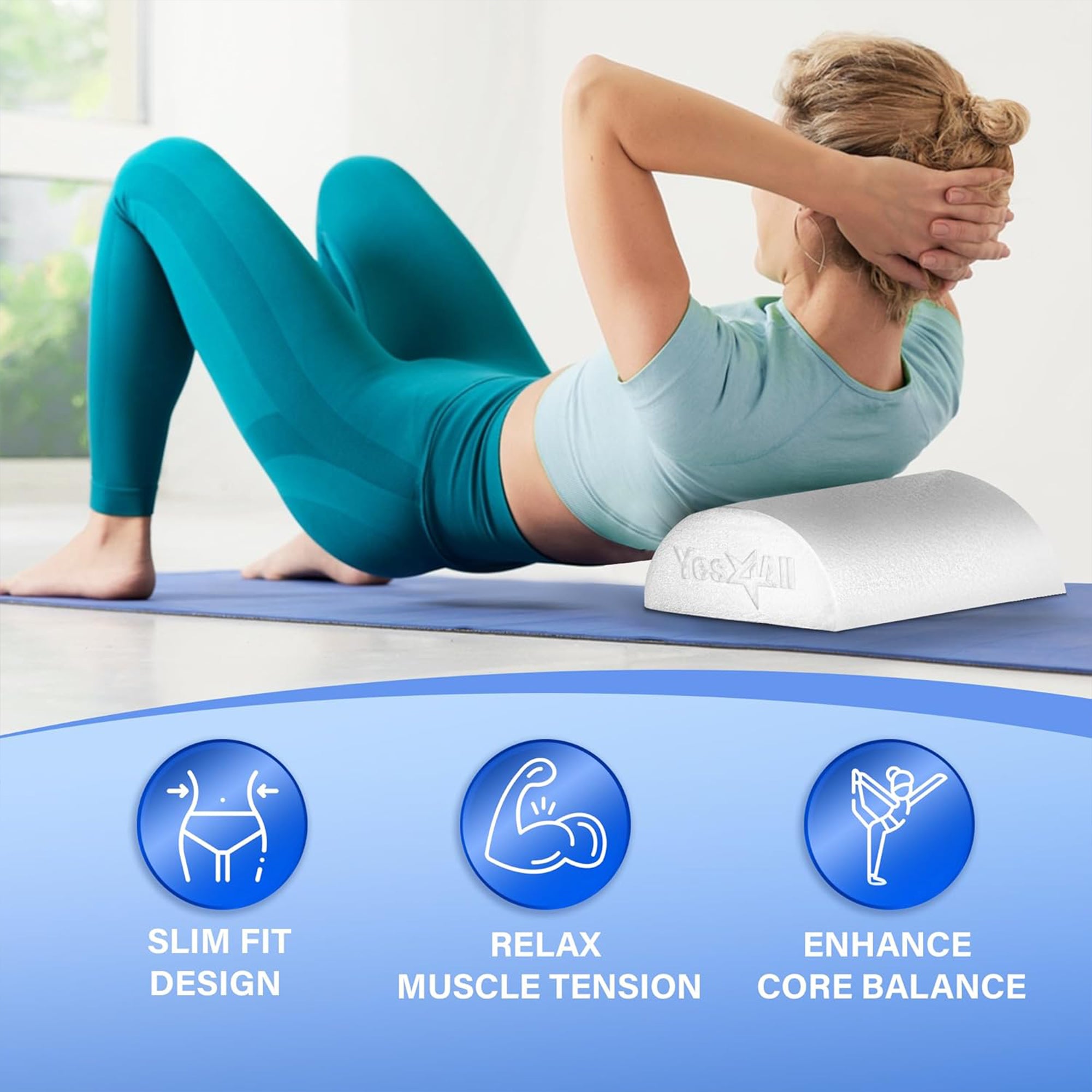 Yes4All Medium Firm Half Round Foam Roller for Massage & Exercise, 36"(Open Box)