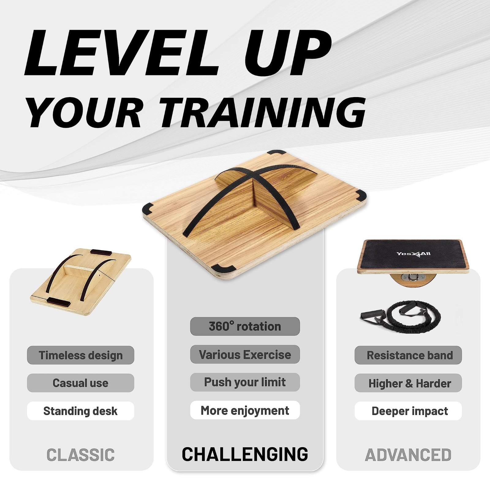 Yes4All 350Lbs Professional Wooden Balance Board, 360-Degree Rotation, Anti-Slip - VMInnovations