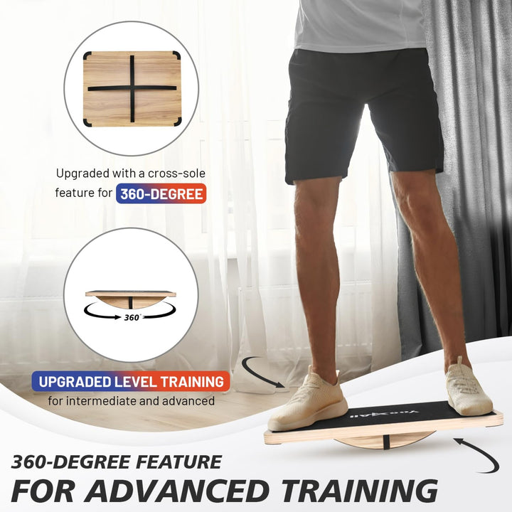 Yes4All 350Lbs Professional Wooden Balance Board, 360-Degree Rotation, Anti-Slip - VMInnovations