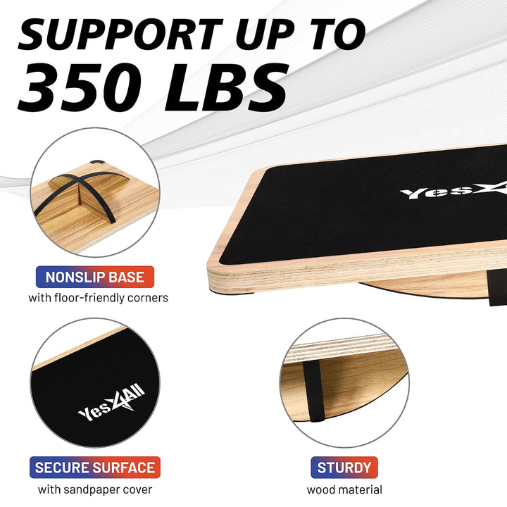 Yes4All 350Lbs Professional Wooden Balance Board, 360-Degree Rotation, Anti-Slip - VMInnovations