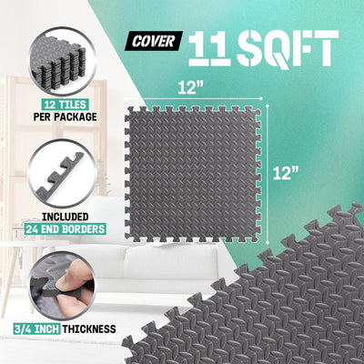 Yes4All Interlocking Foam Exercise Mat, 3/4" Thick, 12"x12", 11 Sq Ft,(Open Box)