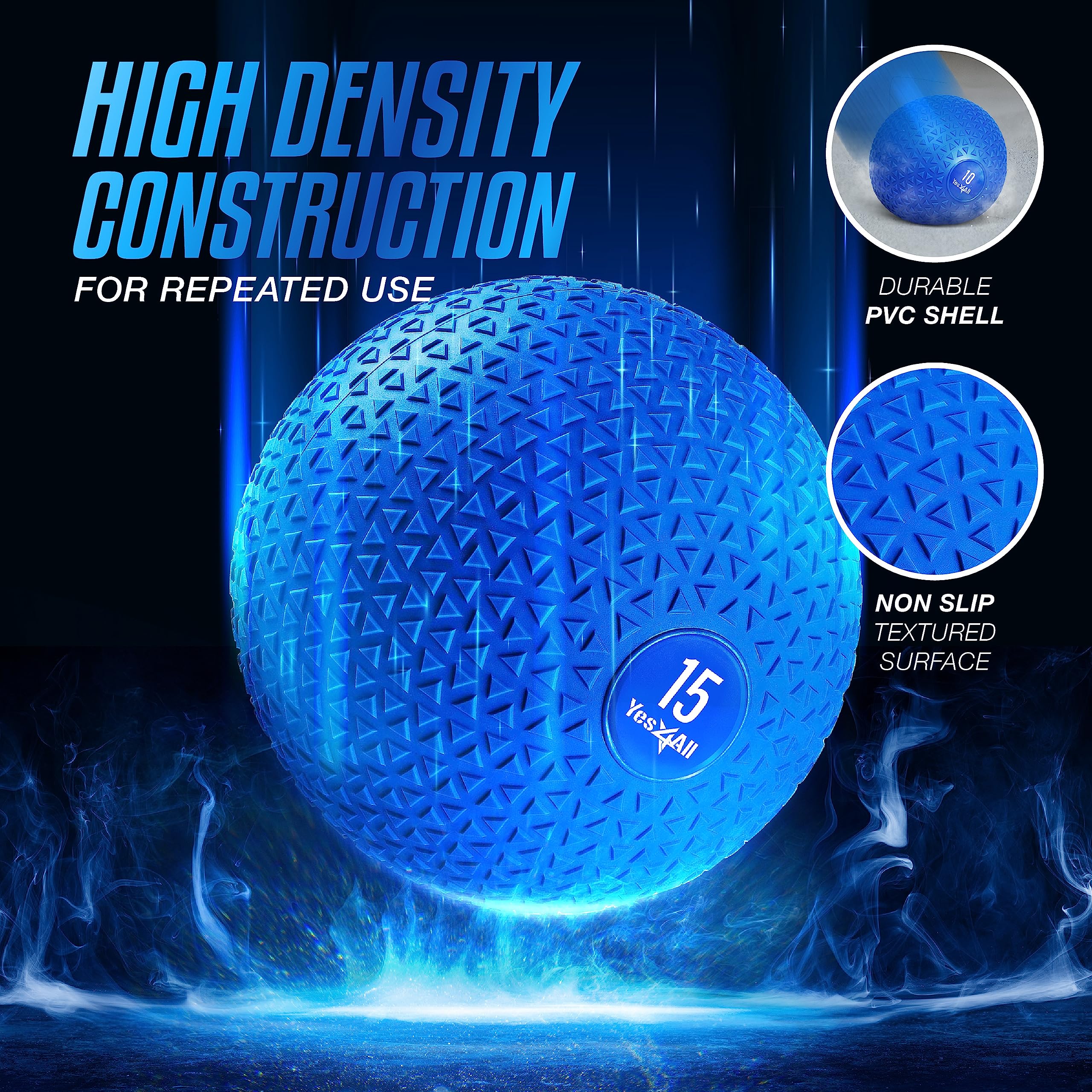 Yes4All 15Lb Slam Ball, Durable Sand Filled Workout Weight Ball, Blue (Open Box)