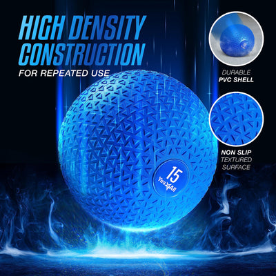 Yes4All 15Lb Slam Ball, Durable Sand Filled Workout Weight Ball, Blue (Open Box)