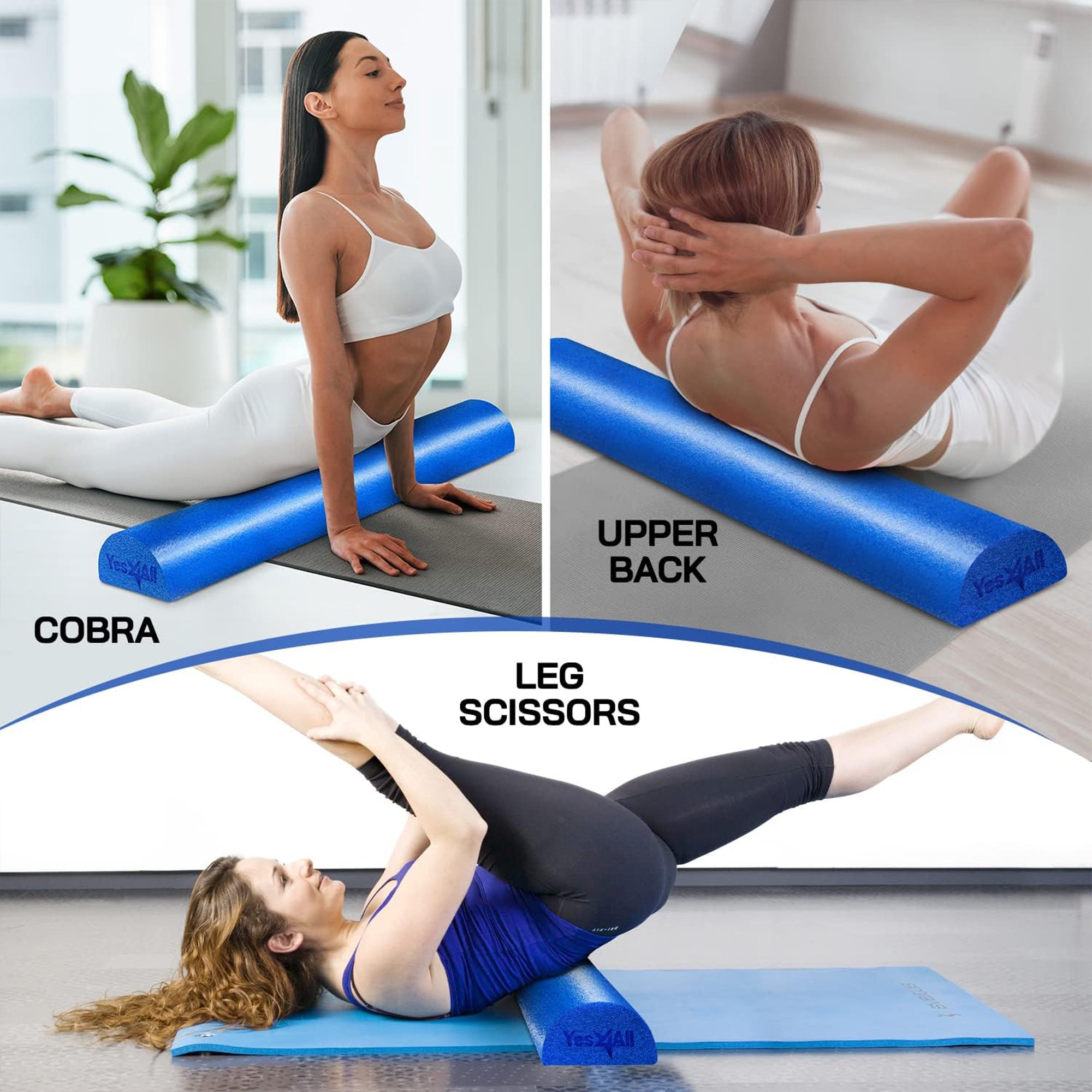 Yes4All Medium Firm Half Round Foam Roller for Massage & Exercise, (Open Box)