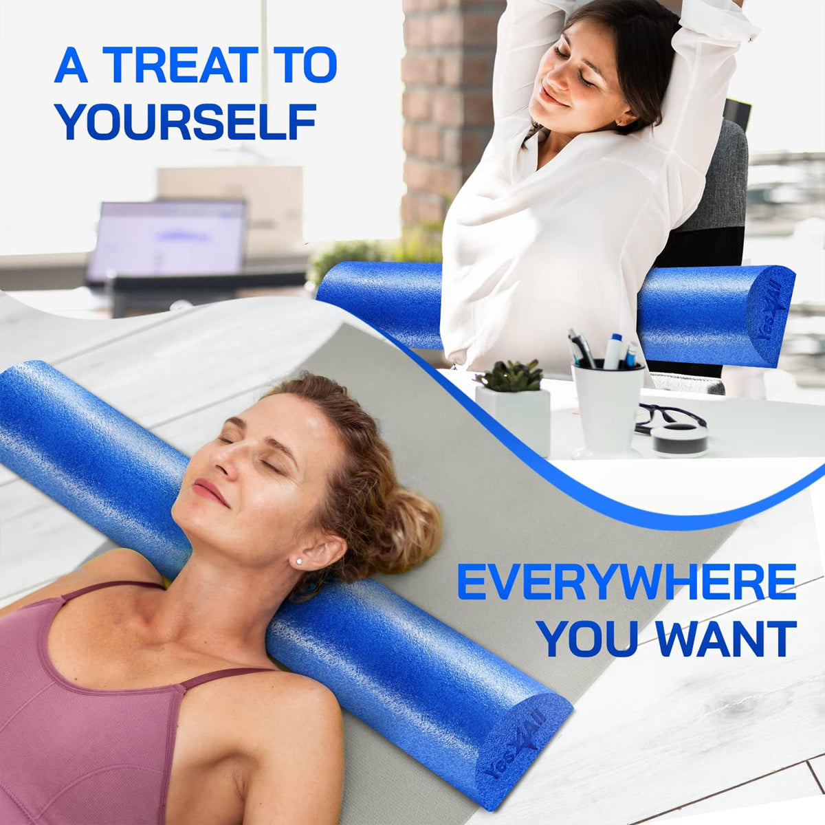 Yes4All Medium Firm Half Round Foam Roller for Massage & Exercise, (Open Box)