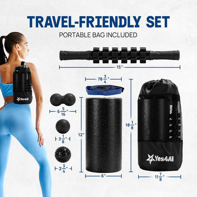 Yes4All 7-in-1 EPP Round Foam Roller Set for Pilates & Exercise,12 In (Open Box)